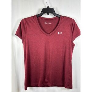 Under Armour Womens HeatGear V-Neck Short Sleeve T-Shirt Maroon Heather Large